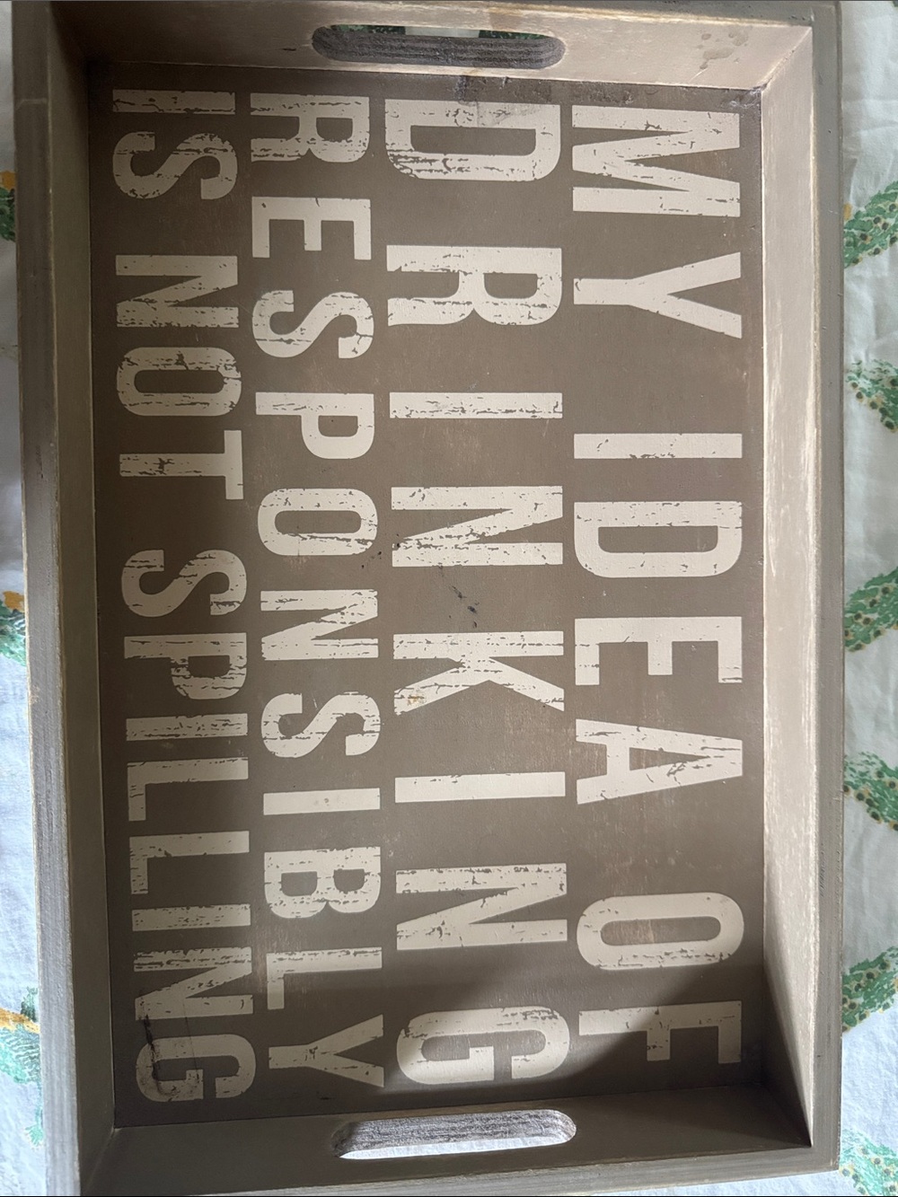 Decorative Serving Tray with White Lettering on Taupe - Primitives by Kathy